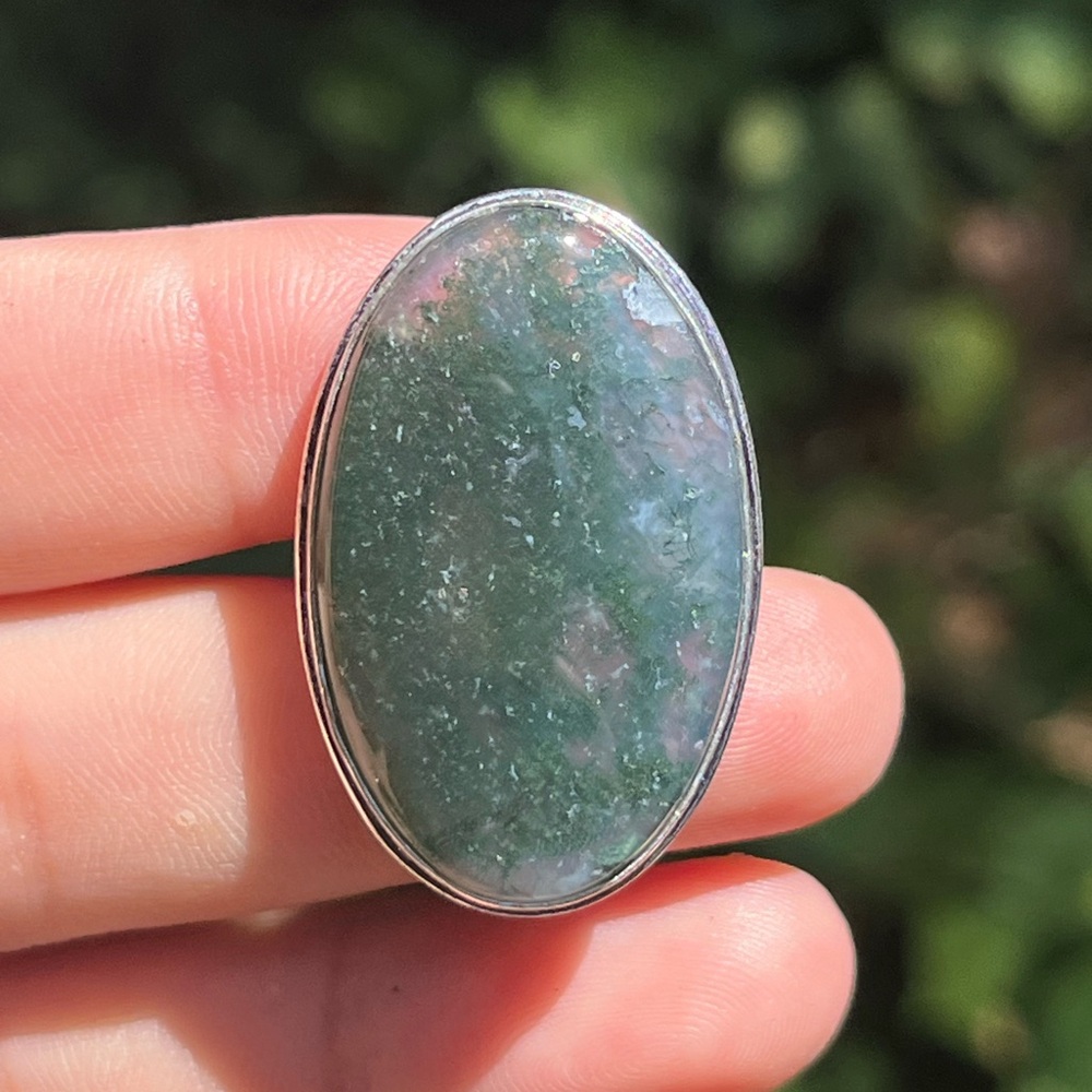 Size 7.75‎ 925 silver plated moss agate ring